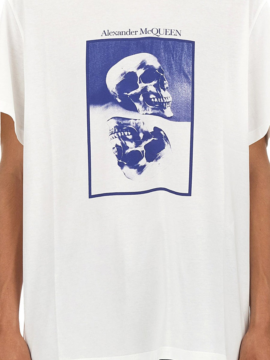 Close-up of Alexander McQueen tee shirts hardware and fine stitching