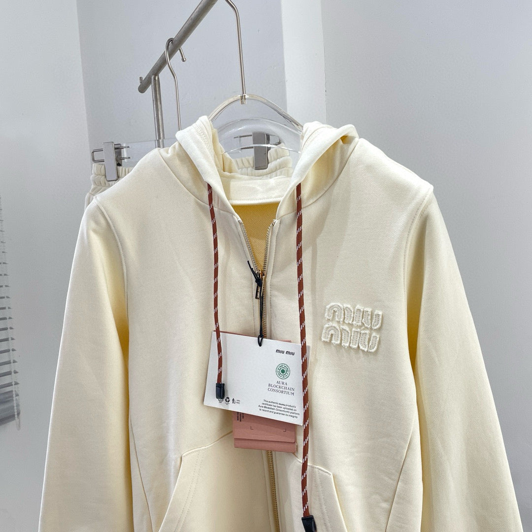 Hoodies- Miu M Zip Hoodie Comfortable Luxury Streetwear Hoodie