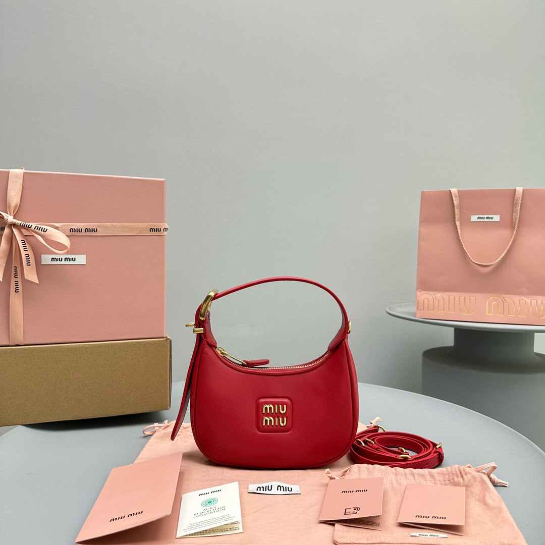 Bags- Miu M Leather Hobo Bag Luxury Designer Leather Handbag