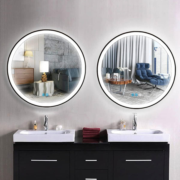 Black Frame round LED Bathroom Mirror with Lights