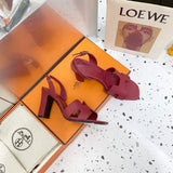 Hermès Camel Block Heel Sandals - Heel Detail View