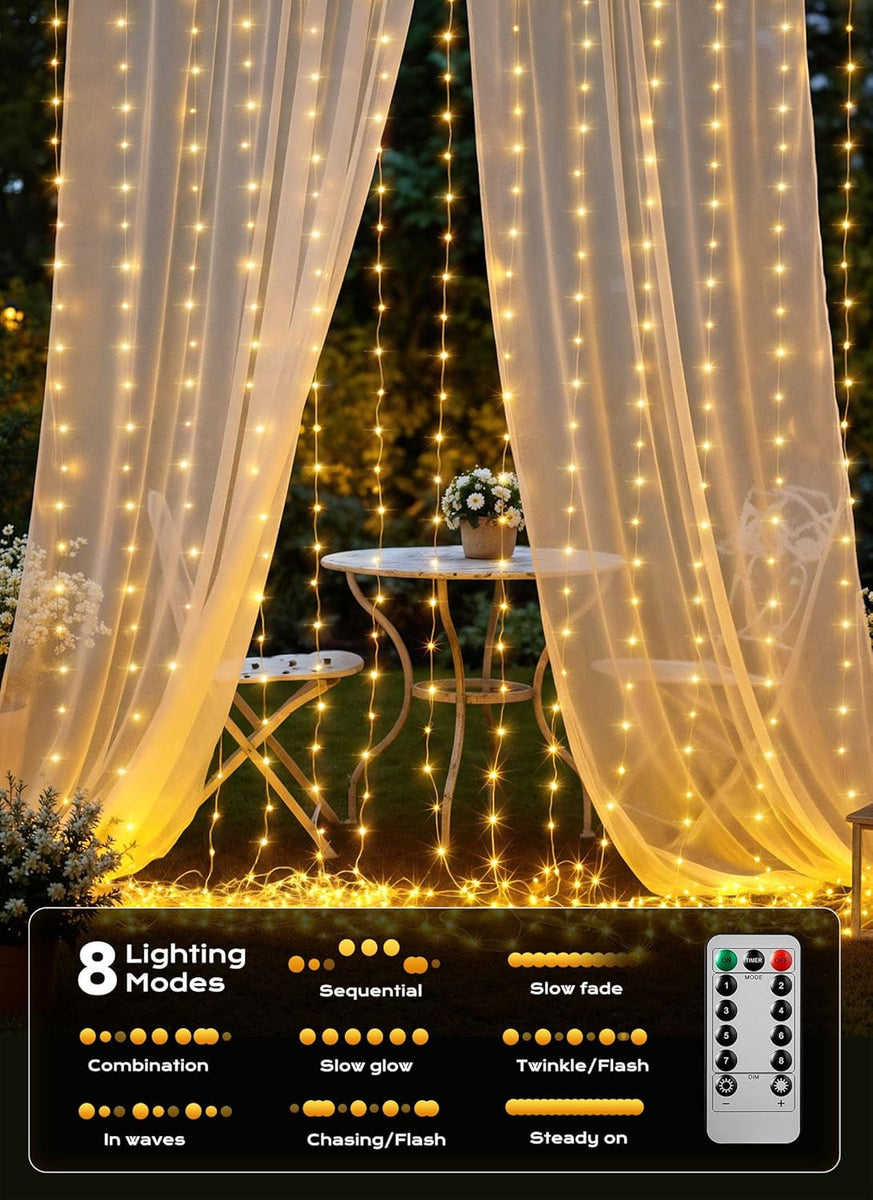 300 LED Curtain String Lights, 9.8 FT Hanging Fairy Lights