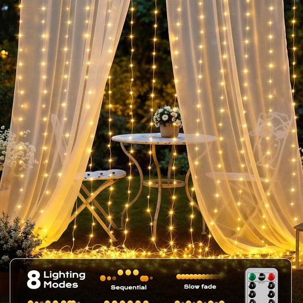 300 LED Curtain String Lights, 9.8 FT Hanging Fairy Lights