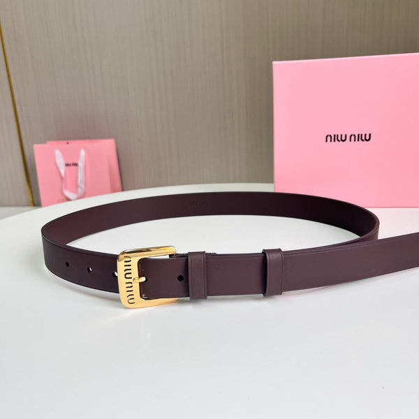 Belts- Miu M Belt 3 Cm Premium Leather Designer Belt