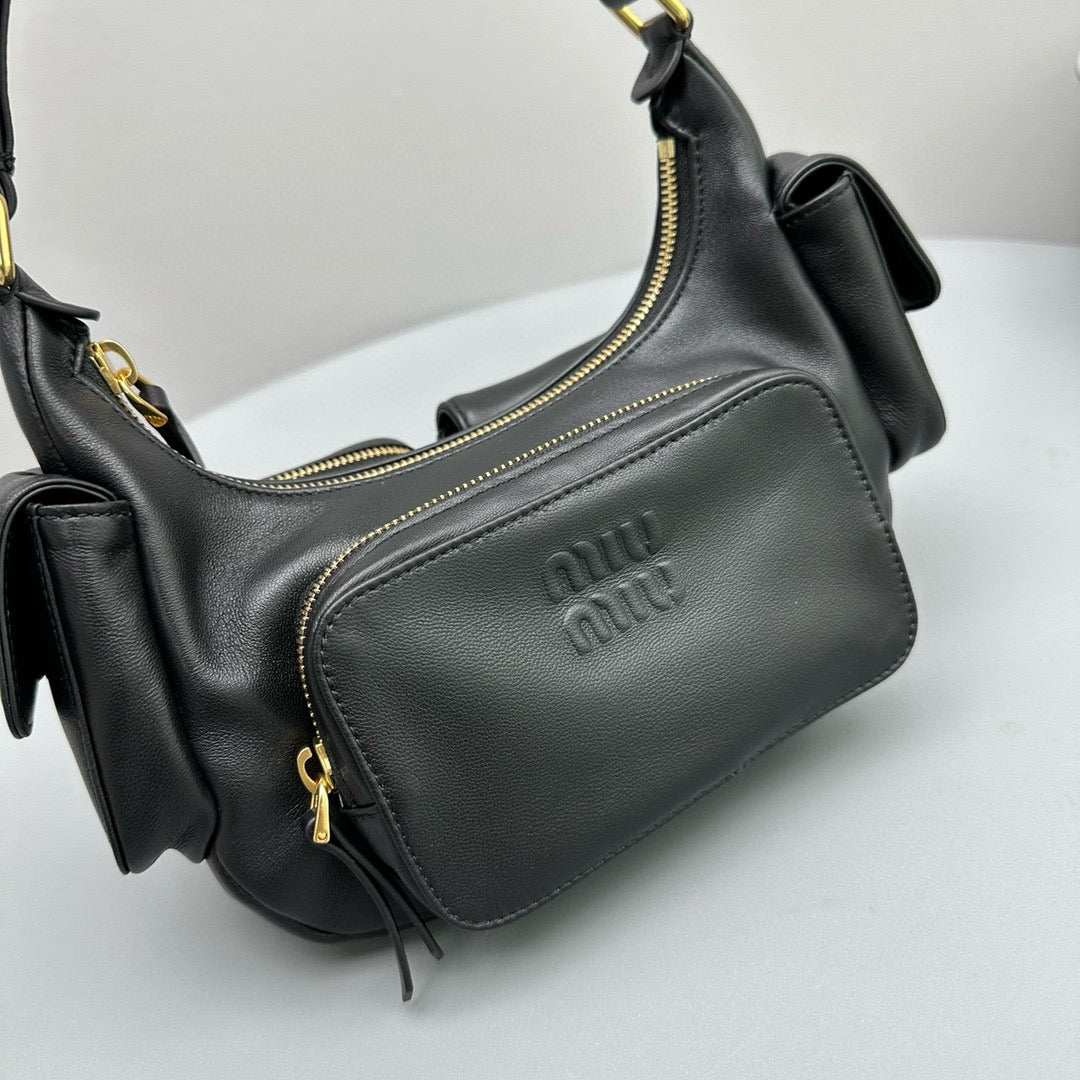 Bags- Miu M Pocket Nappa Leather Bag Luxury Designer Leather Handbag
