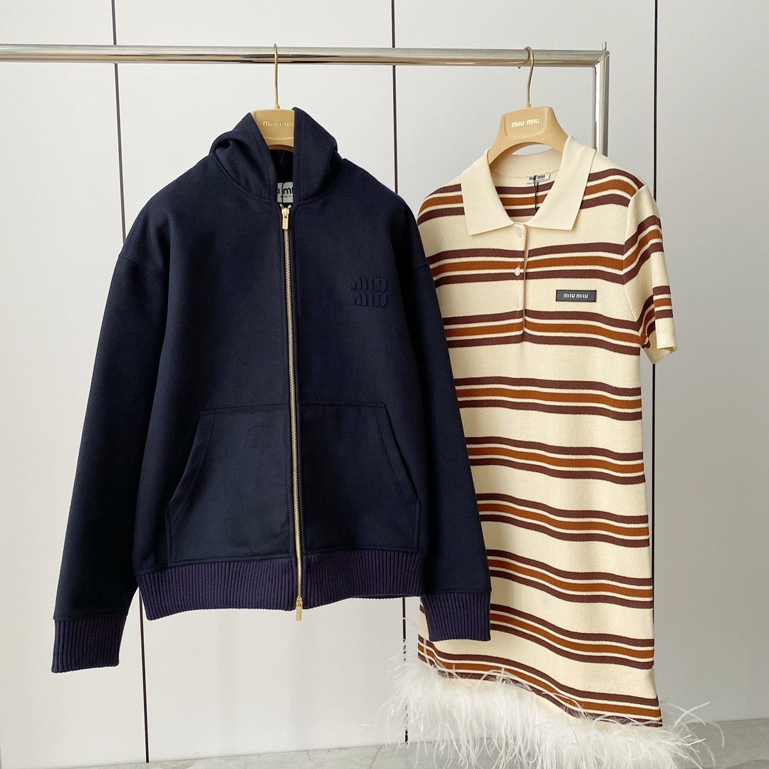 Hoodies- Miu M Zip Hoodie Premium Designer Casual Hoodie