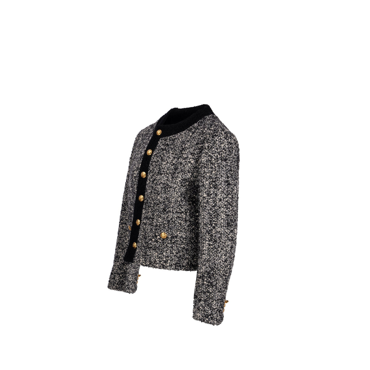 Celine Jackets? Celine Size 40 Tweed Button Jacket Wool Polyamide Black grey Luxury Designer Outerwear Jacket