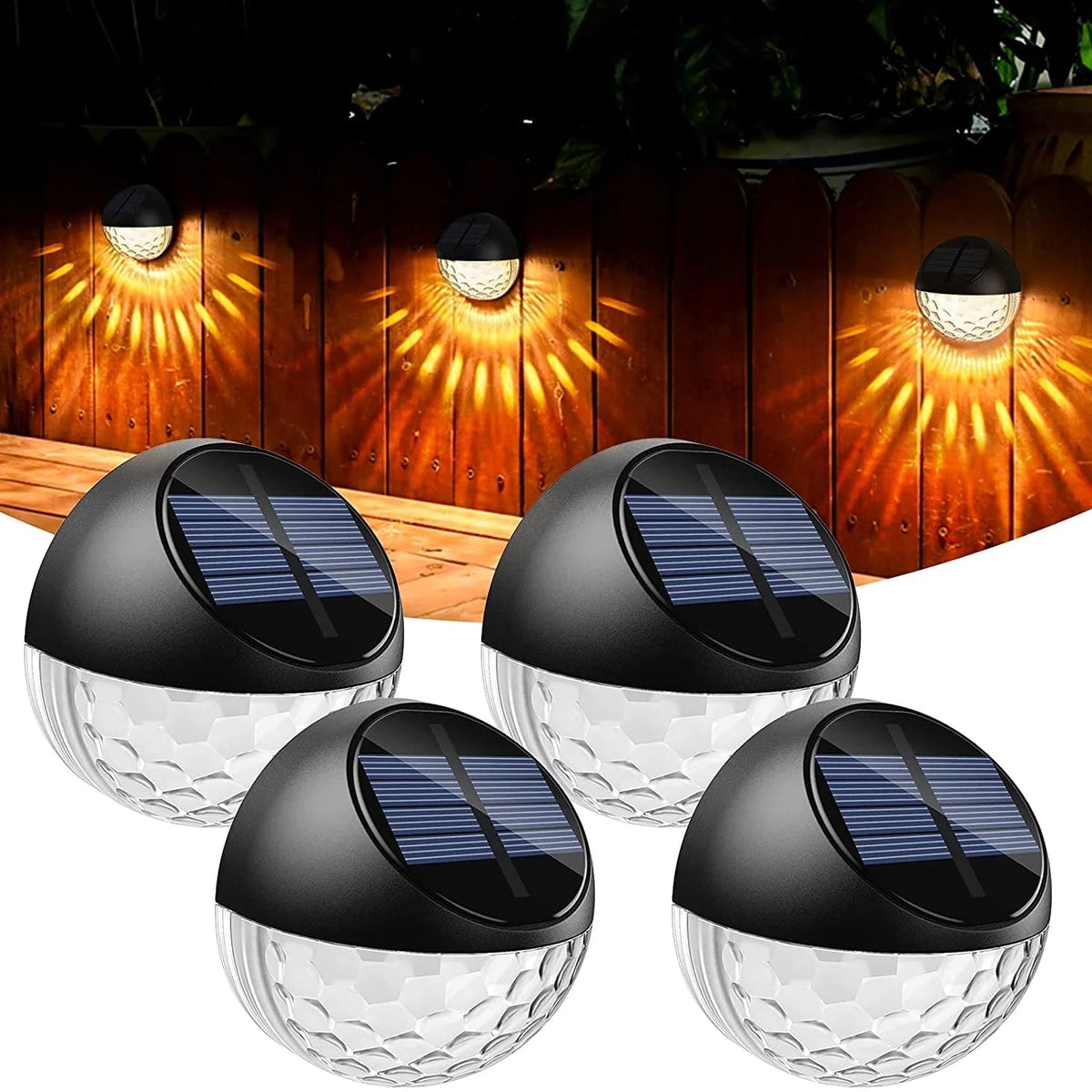 Solar Fence Lights, 4 Pack LED Solar Wall Lights Outdoor