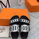 Hermès Grey Classic Ballet Flats - Studio Shot