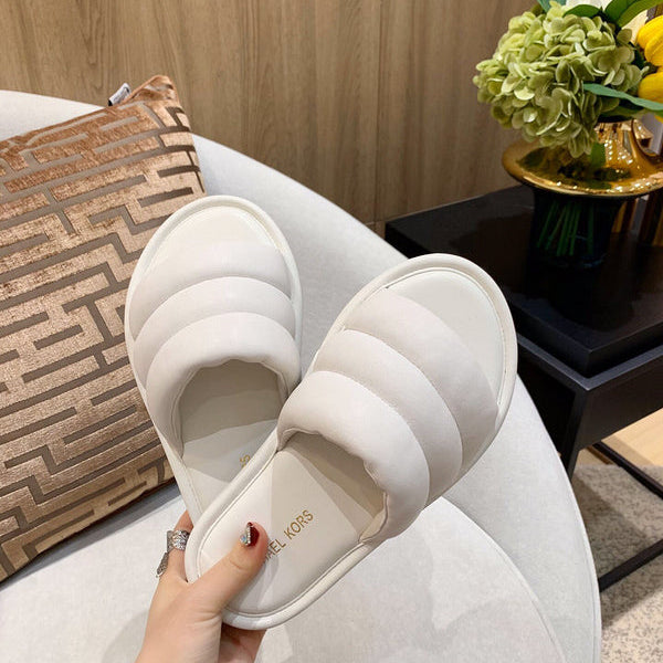Balenciaga Grey Flat Thong Sandals - Side Profile View