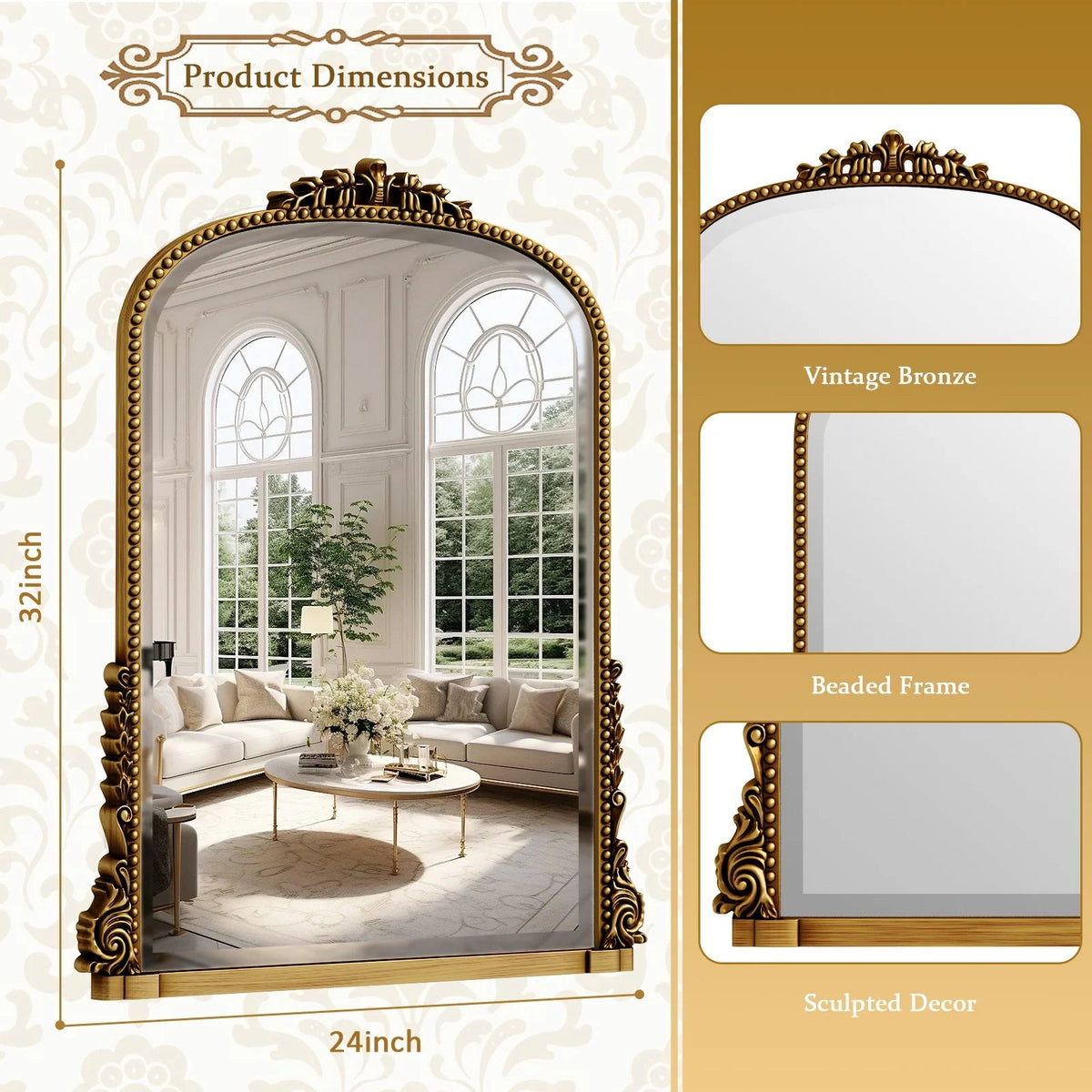 32"X 24" Arched Vanity Mirror Decor Wall Mirror for Bathroom