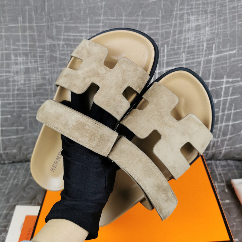 Hermès Chocolate Brown Block Heel Sandals - Side Profile View