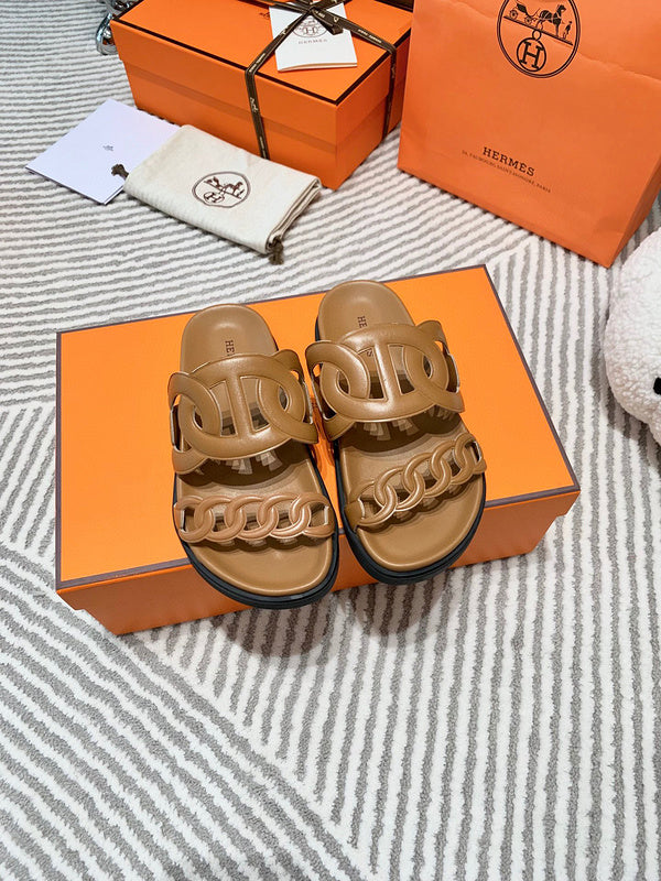 Hermès Grey Ankle Strap Sandals - Side Profile View