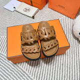 Hermès Grey Ankle Strap Sandals - Side Profile View