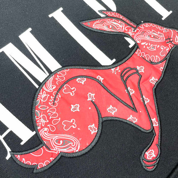 Close-up of Amiri hoodie craftsmanship