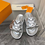 Louis Vuitton White Block Heel Pumps - Side Profile View