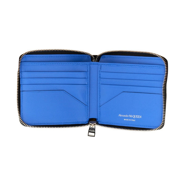Close-up of Alexander McQueen wallets hardware and fine stitching