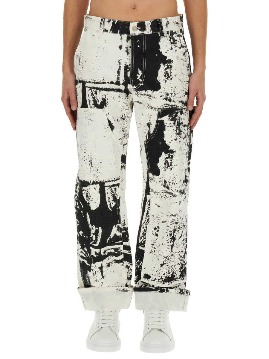 Alexander McQueen Jeans? Alexander Mcqueen Men Workwear Jeans With Fold Print Classic Everyday Designer Jeans