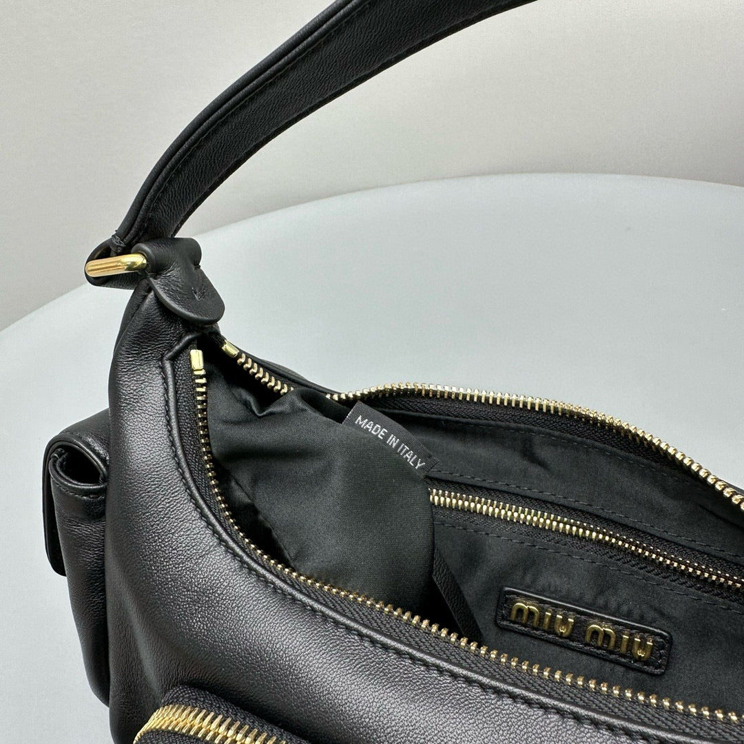Bags- Miu M Pocket Nappa Leather Bag Luxury Designer Leather Handbag