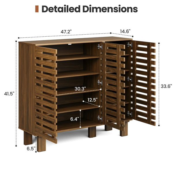 47" Wide Shoe Cabinet with Drawers and Adjustable Shelves