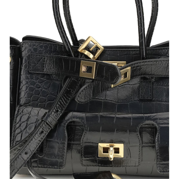 Close-up of Balenciaga shoulder bags hardware and fine stitching