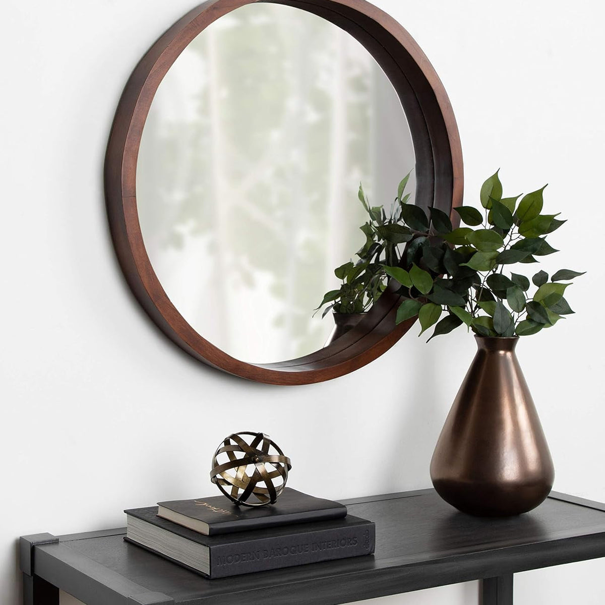 Hutton round Decorative Modern Wood Frame Wall Mirror