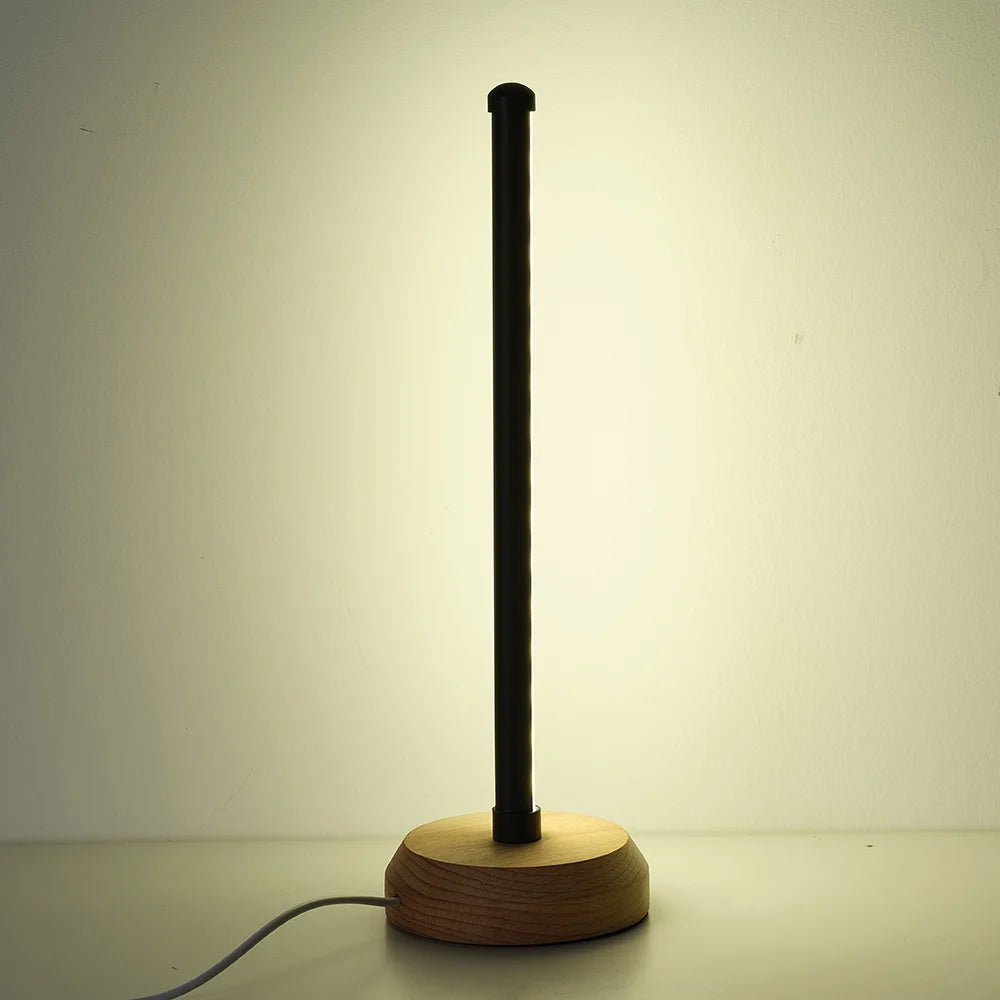 Simple Designs, Wood Base Mini Table Lamp, 13.4" H,Black