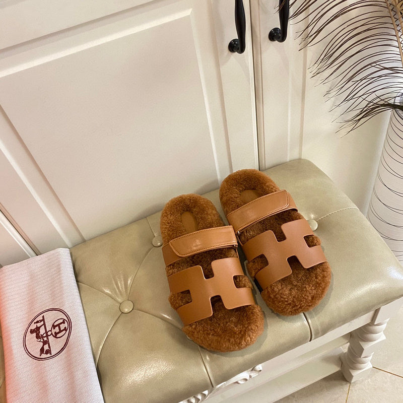 Hermès Chocolate Brown Block Heel Sandals - Angled View