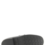 Close-up of Bottega Veneta slides hardware and fine stitching