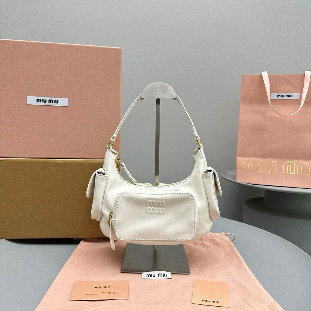 Bags- Miu M Pocket Nappa Leather Bag Premium Designer Shoulder Bag