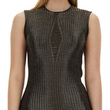 Close-up of Alexander McQueen cocktail dresses hardware and fine stitching