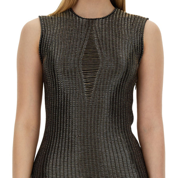 Close-up of Alexander McQueen cocktail dresses hardware and fine stitching