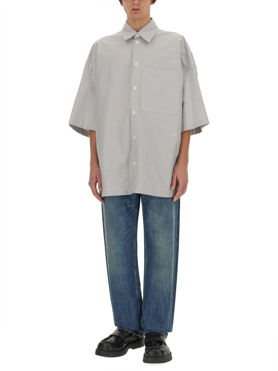 Bottega Veneta Tops? Bottega Veneta Men Striped Overshirt With "" Embroidery Premium Designer Casual Top