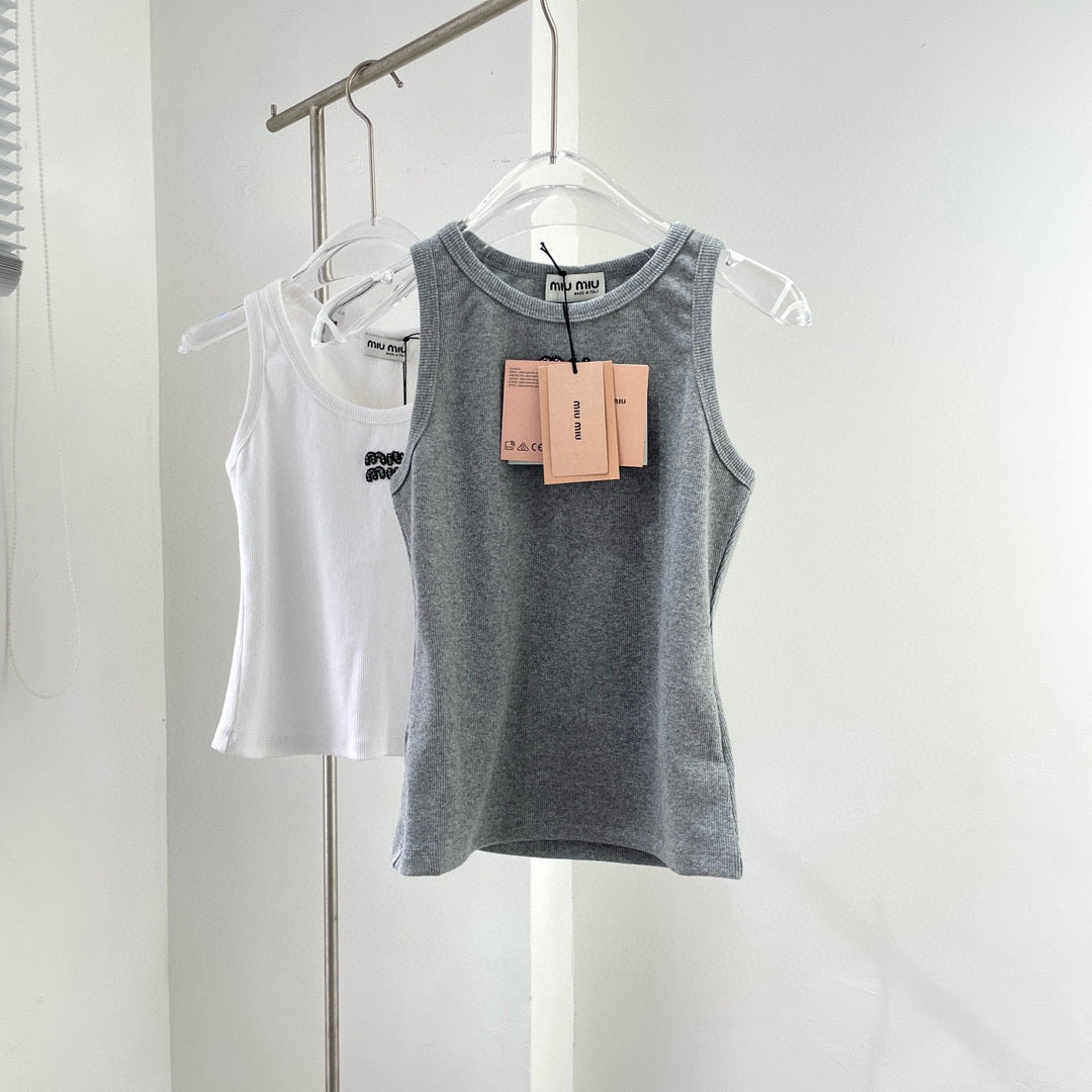 Tops- Miu M Tank Top Elegant Everyday Designer Top