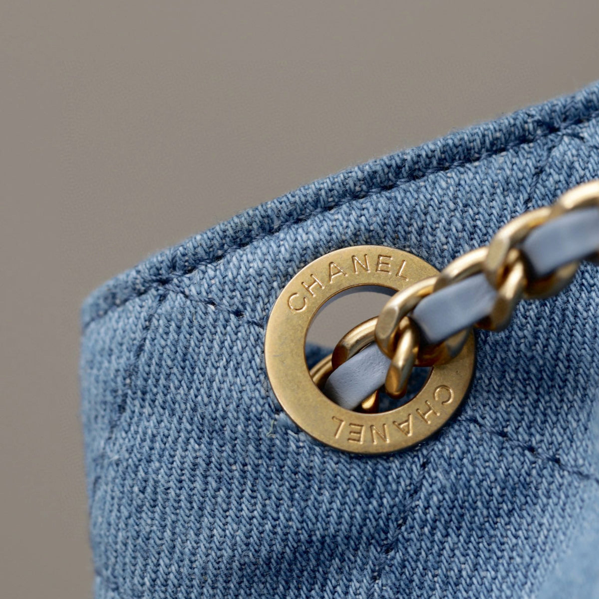 Front view of Chanel 25 Denim Backpack premium bag