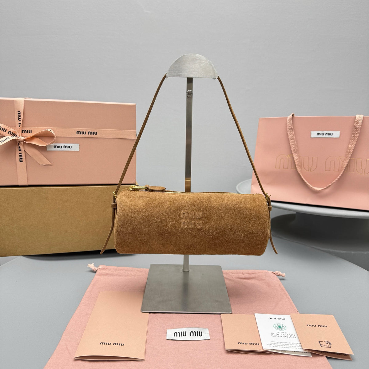 Bags- Miu M Suede Pouch Elegant Everyday Designer Handbag