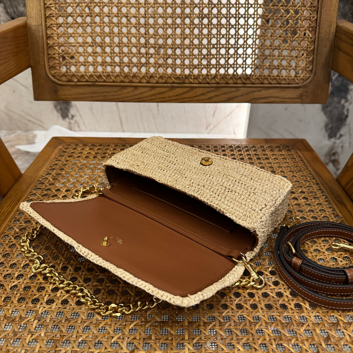 Bags- Cel Multipochette In Raffia Bag Luxury Designer Leather Handbag