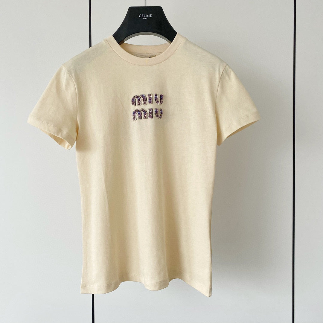 T-Shirts- Miu M T-shirt Casual Everyday Designer Tee