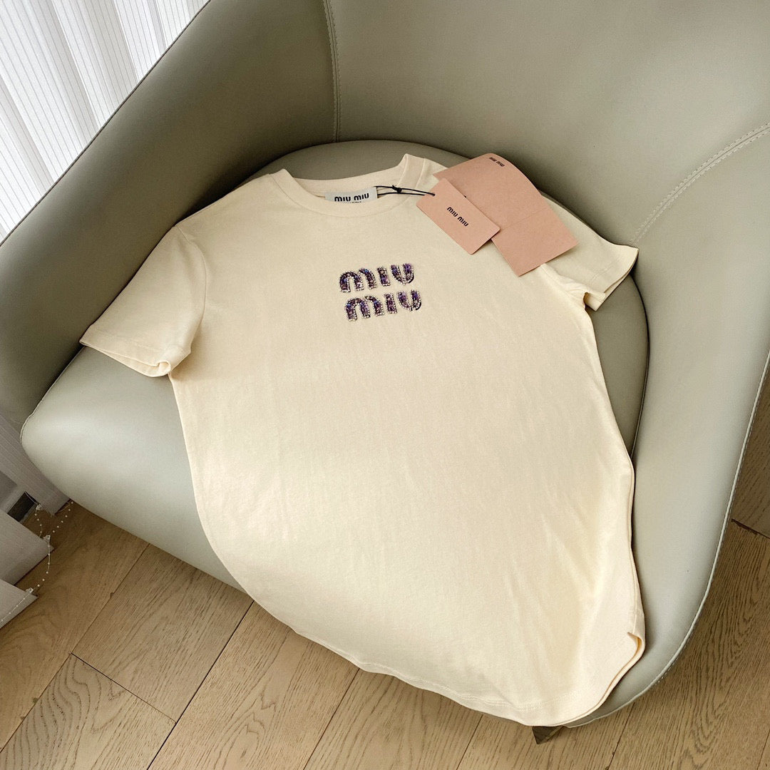 T-Shirts- Miu M T-shirt Casual Everyday Designer Tee