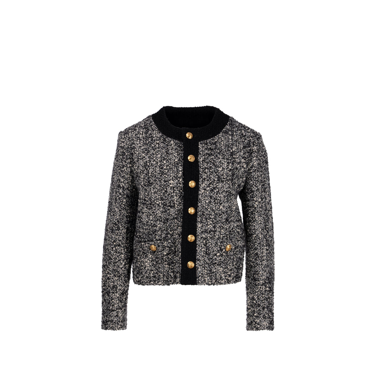 Celine Jackets? Celine Size 40 Tweed Button Jacket Wool Polyamide Black grey Luxury Designer Outerwear Jacket