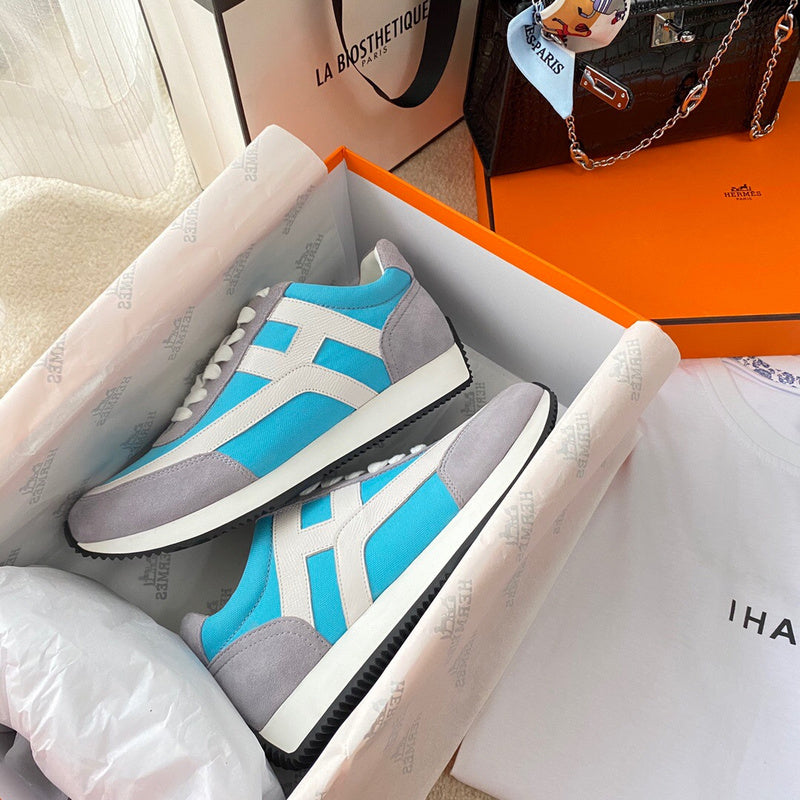 Hermès White Chunky Platform Sneakers - Full Silhouette View