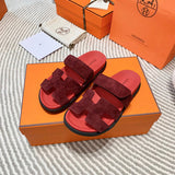 Hermès Burgundy Platform Sandals - Angled View