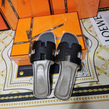 Hermès Grey Gladiator Sandals - Close-Up Texture View