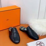 Hermès Black Loafer Flats - Front View