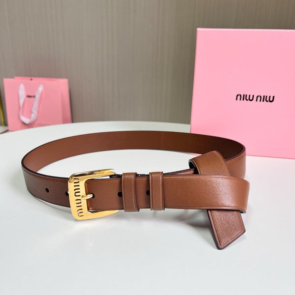 Belts- Miu M Belt 3 Cm Premium Leather Designer Belt