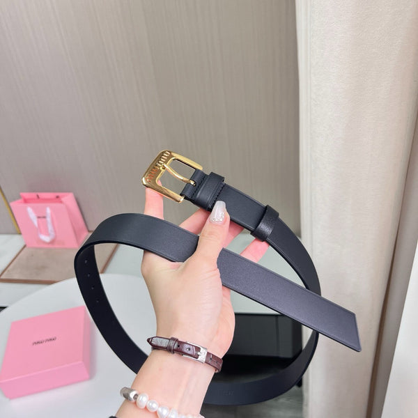 Belts- Miu M Belt 3 Cm Premium Leather Designer Belt