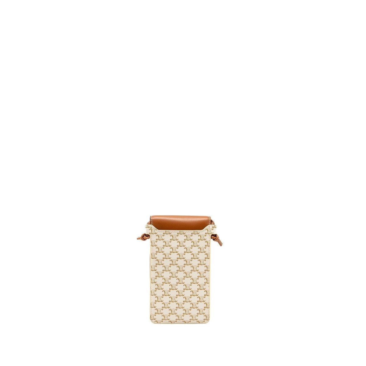 Celine Bags? Celine Phone Pouch with Flap Triomphe Canvas Lambskin White Tan Premium Designer Shoulder Bag