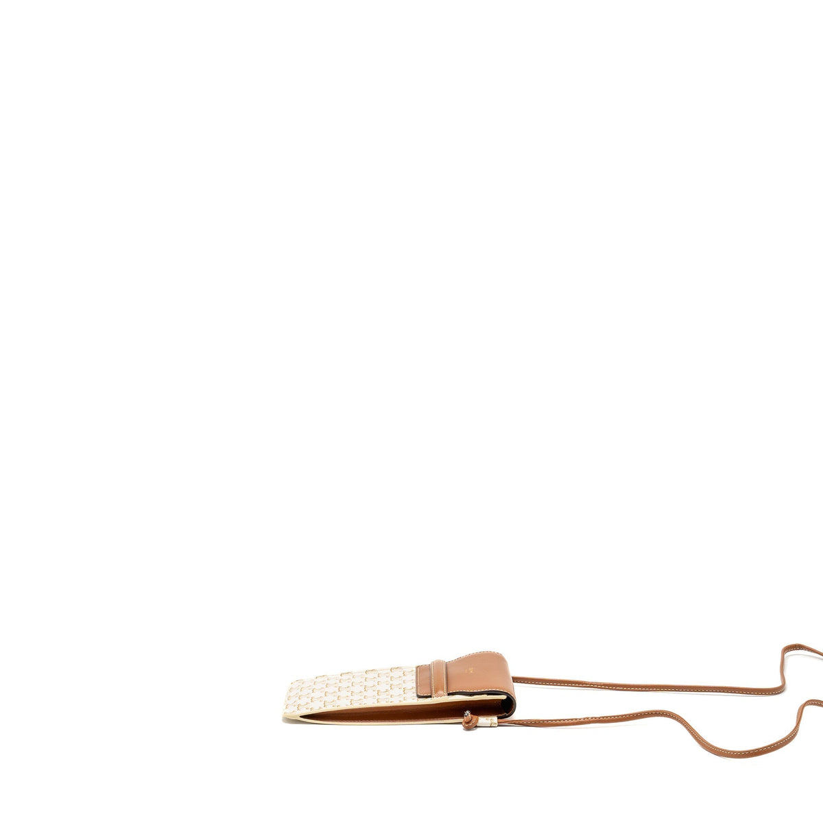 Celine Bags? Celine Phone Pouch with Flap Triomphe Canvas Lambskin White Tan Premium Designer Shoulder Bag