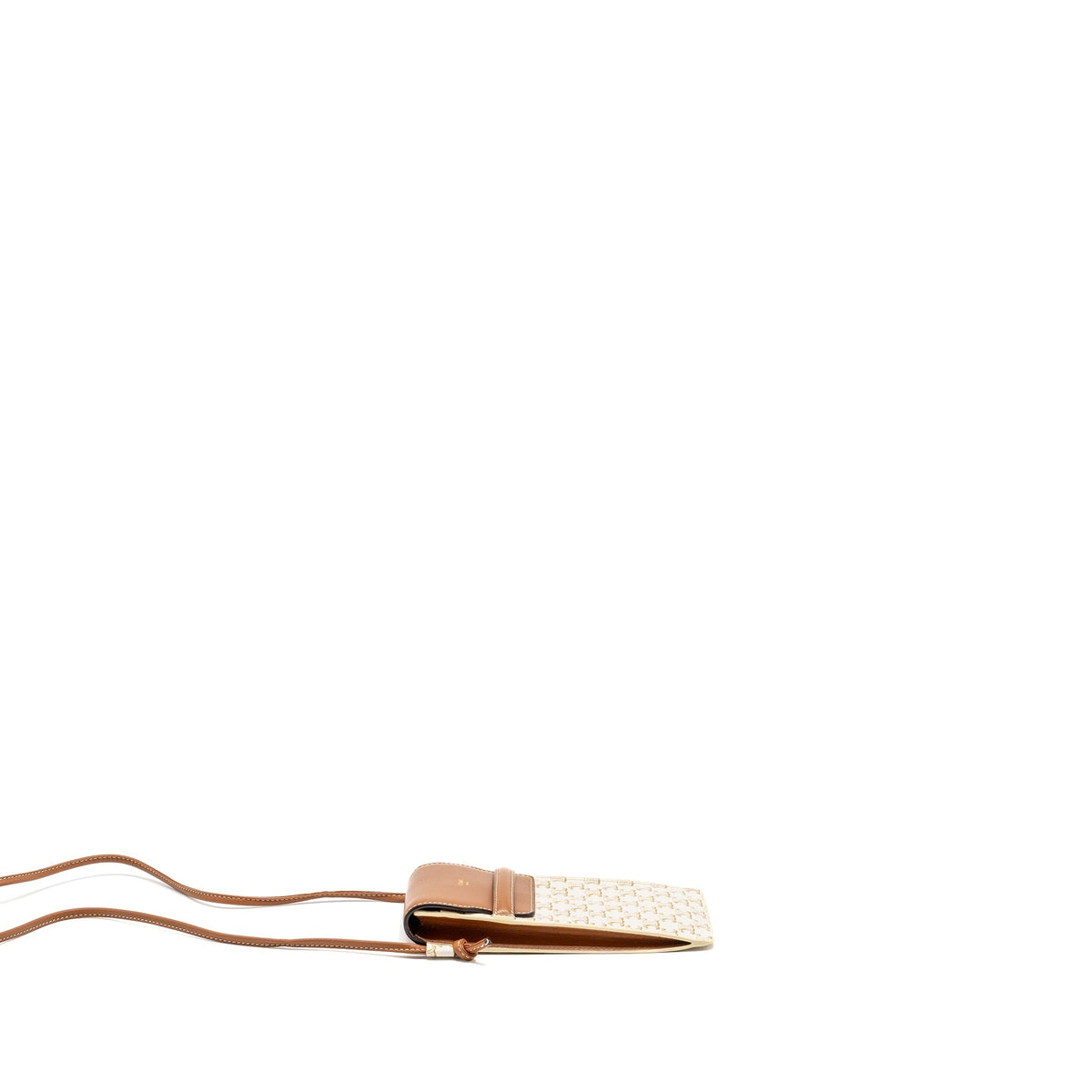 Celine Bags? Celine Phone Pouch with Flap Triomphe Canvas Lambskin White Tan Premium Designer Shoulder Bag