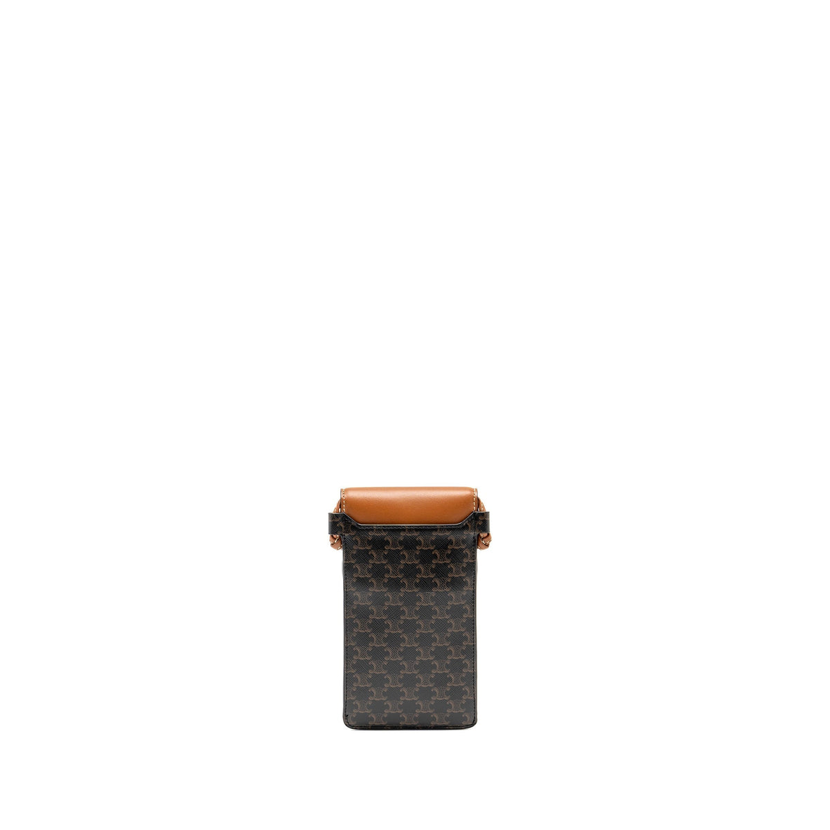 Celine Bags? Celine Phone Pouch with Flap Triomphe Canvas Lambskin Tan Premium Designer Shoulder Bag